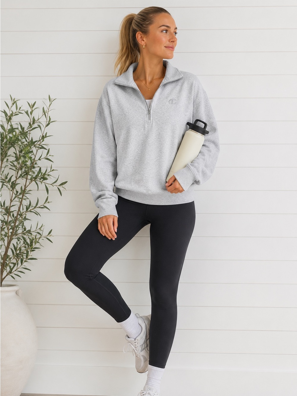 Champion Quarter Zip Pullover Sweater | Heather Gray | Size Medium | Athletic